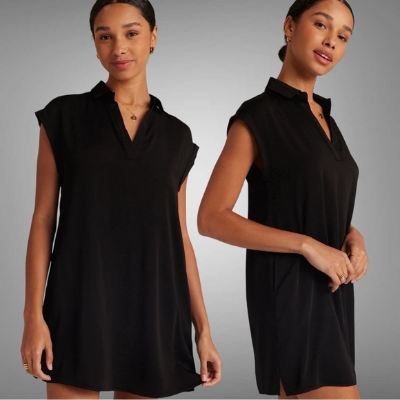 Bella Dahl Black Vneck Collared Mini Dress Small - Picture 1 of 8